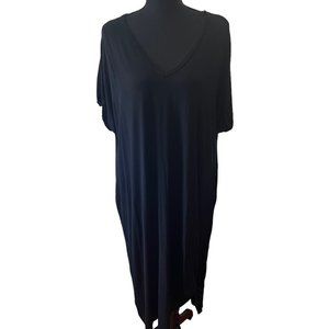 Emerald Womens Midi Dress V Neck Short Sleeve Solid Black 2X